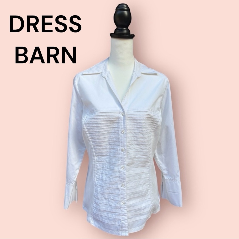 Dress Barn White Shirt Pleated Button Down Long Sleeve Cotton Women’s Petite XL